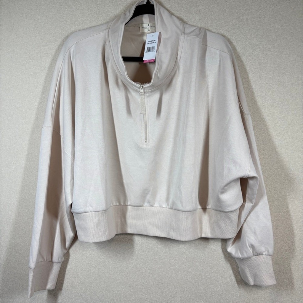 NWT Simply Southern Womens Quarter Zip Cropped Pullover Sweatshirt XL Cream FLAW
